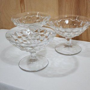 3) Vintage Fostoria American Clear Low Sherbet Coupe Glasses flared rim cubist